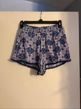 Women's Navy Patterned Elastic-Waist Shorts